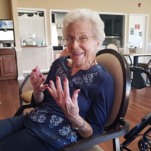 Smiling resident at Canoe Brook Assisted Living in Duncan, Oklahoma