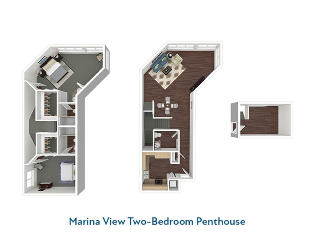 Marina View Two-Bedroom Penthouse Floor Plan at Esprit Marina del Rey in Marina del Rey, California
