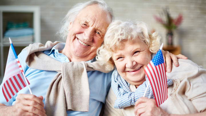 A couple of old ladies celebrating the Fourth of July