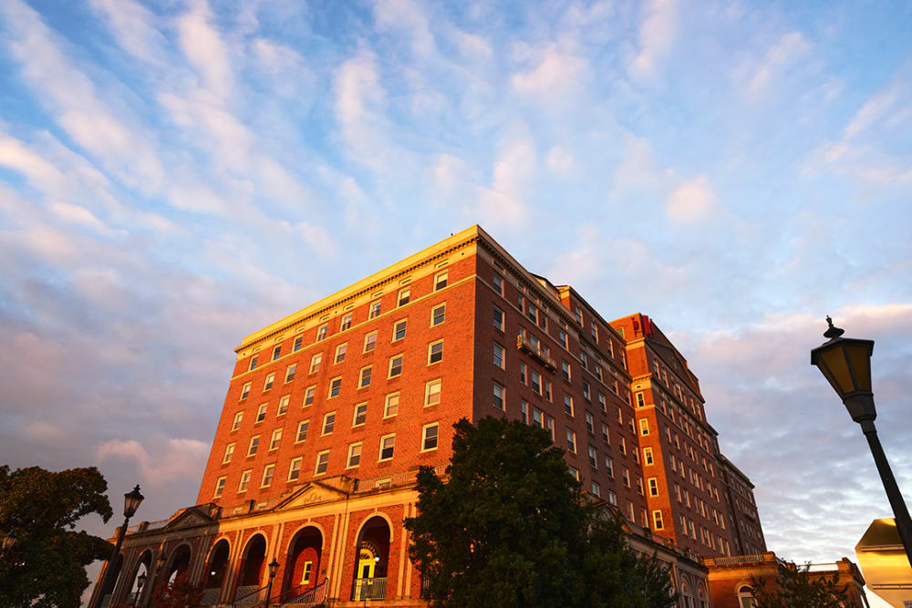 Community exterior view at sunrise at The Chamberlin in Hampton, Virginia