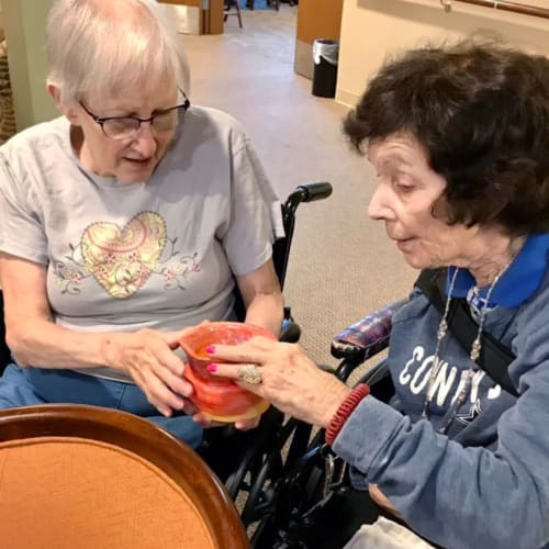 Resident smiling at The Oxford Grand Assisted Living & Memory Care in McKinney, Texas