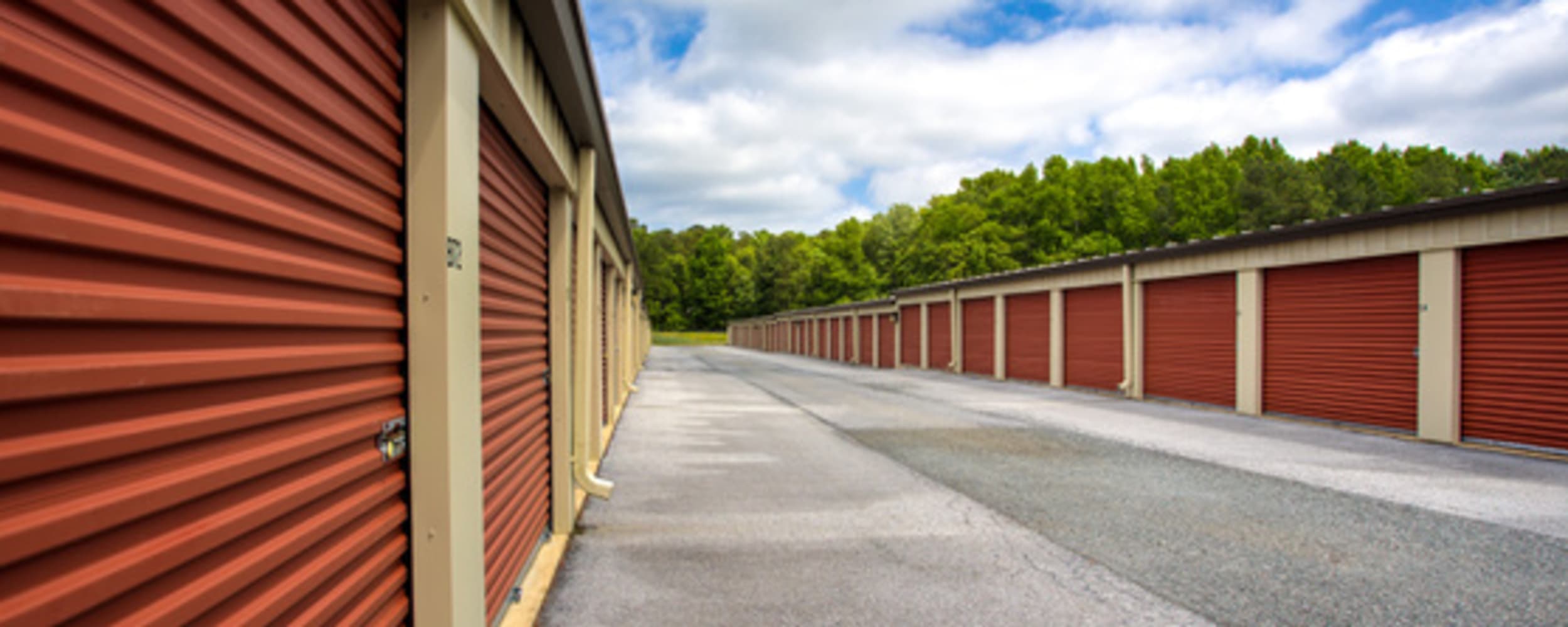 climate-controlled units with red doors at Salisbury Route 50 Self Storage in Salisbury, Maryland