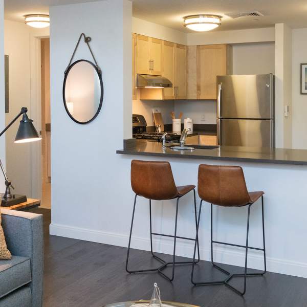 Kitchen of a model apartment at Metro Green Terrace in Stamford, Connecticut