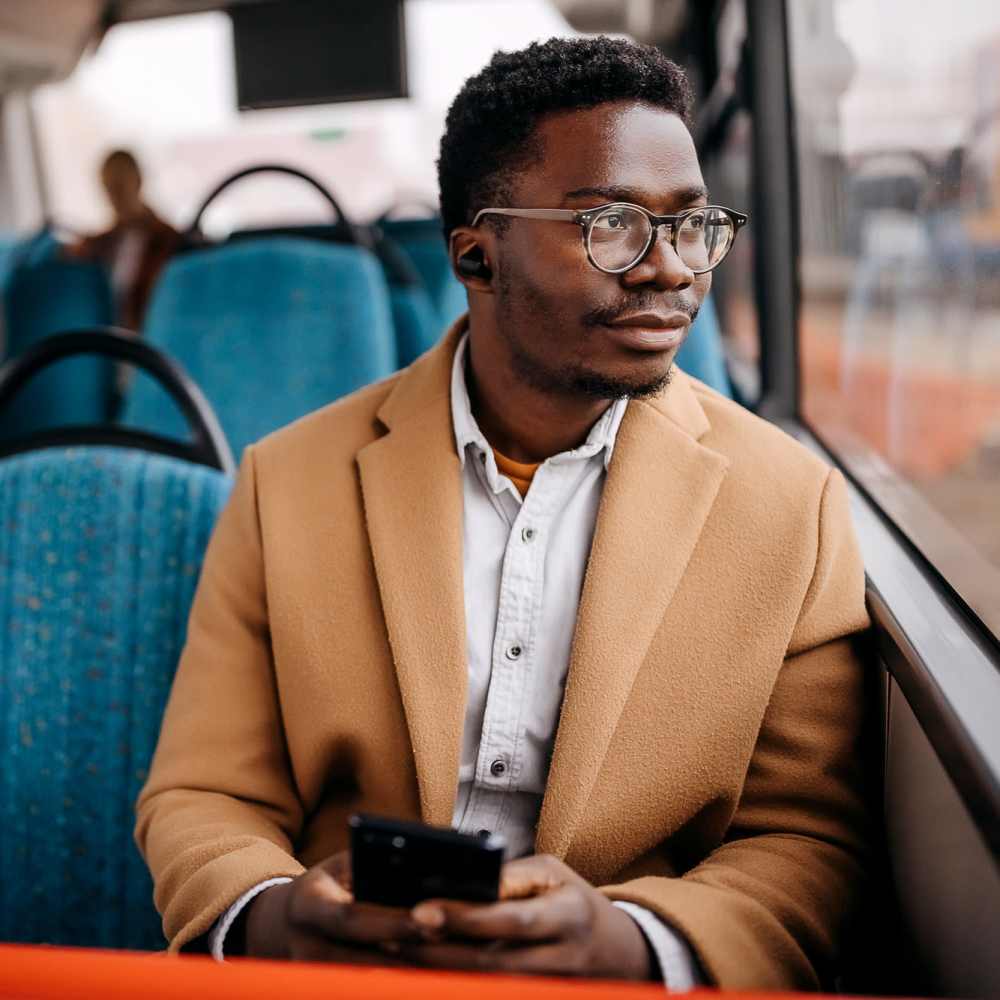 Resident travelling in a bus near Art on Highland in Phoenix, Arizona