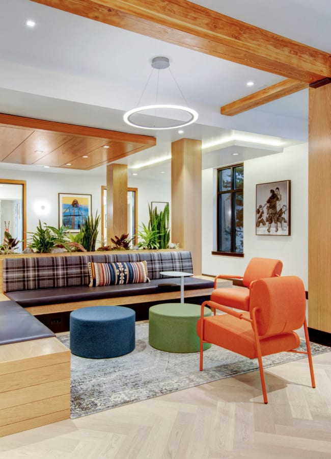 Modern décor and comfortable seating in the clubhouse at Tessera at Orenco Station in Hillsboro, Oregon