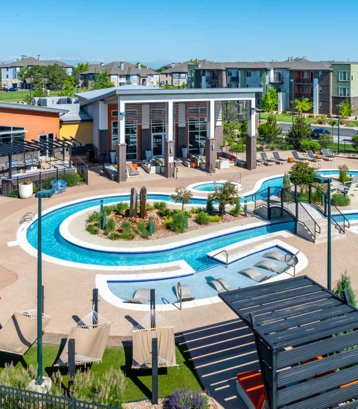 Beautiful swimming pool at Station A Apartments in Denver, Colorado