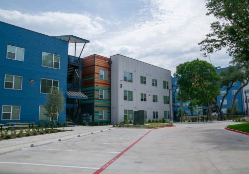 Exterior view of community apartment at Juniper Creek in Austin, Texas
