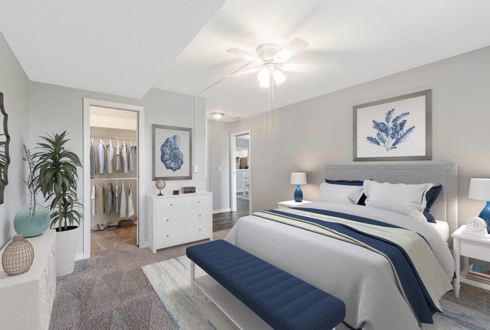 Staged bedroom at Regency Lakeside Apartment Homes