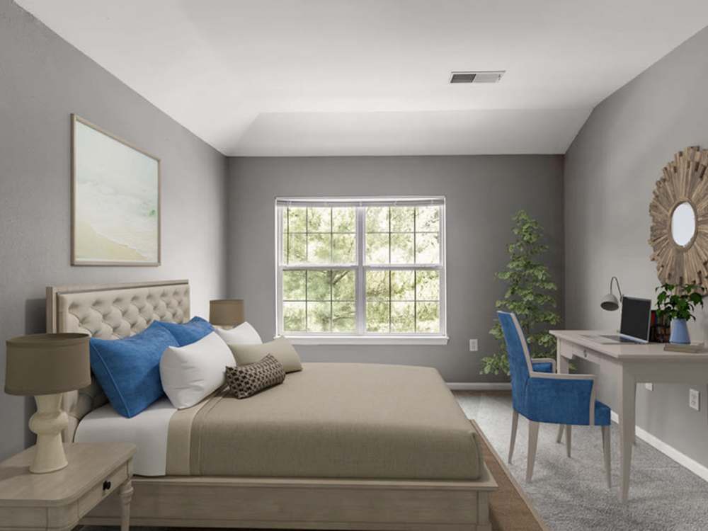 A spacious well furnished bed room at 43 North Apartments in Grand Haven, Michigan