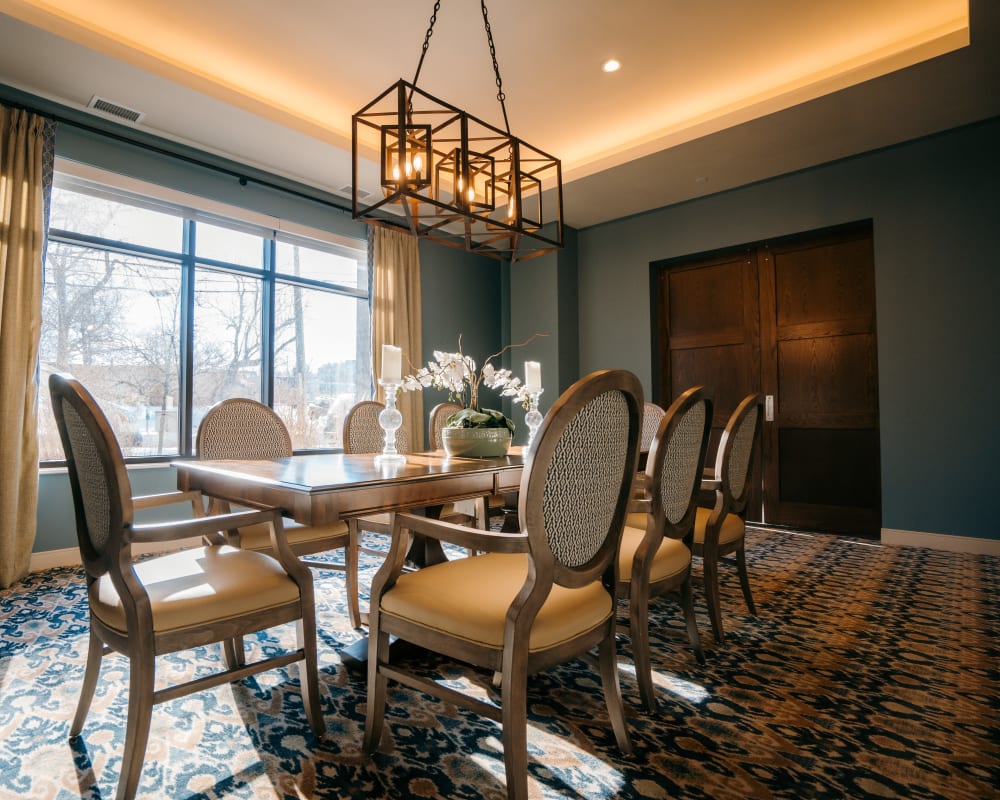 Private resident dining room at The Pillars of Prospect Park in Minneapolis, Minnesota
