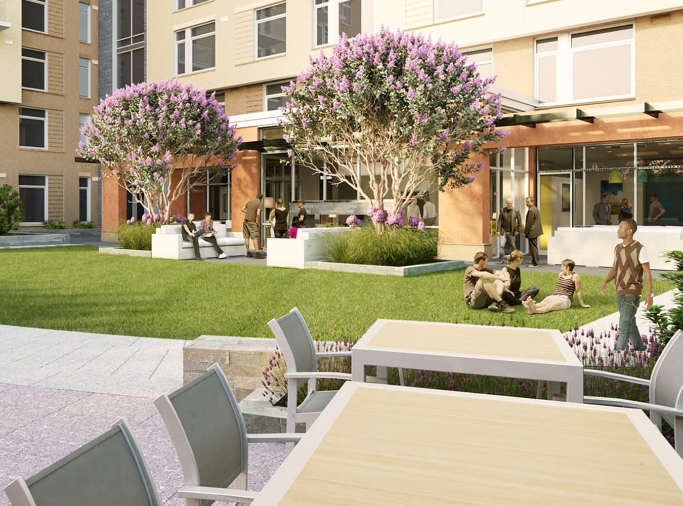 Outdoor patio area with plenty of seating at Solaire 8250 Georgia in Silver Spring, Maryland