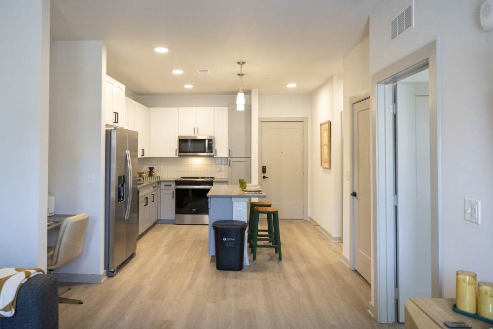 Kitchen and living room at Corner on Main in Jacksonville, Florida