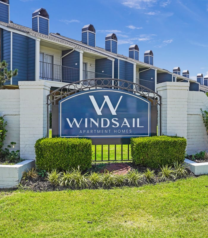 Front entrance to Windsail Apartments in Tulsa, Oklahoma