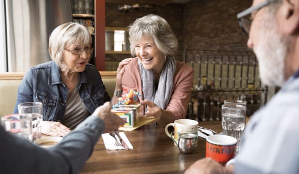 Residents bonding over coffee at Anthology of Mayfield Heights - NOW OPEN! in Mayfield Heights, Ohio