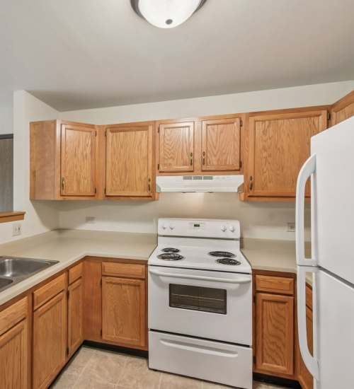Bright kitchen at Maple Leaf Apartments in Merrillville, Indiana