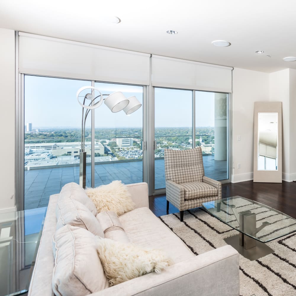 Spacious living room at The Heights at Park Lane in Dallas, Texas