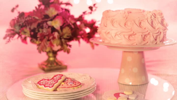 Pink chiffon cake and cookies from bakery near Olympus at the District in South Jordan, Utah