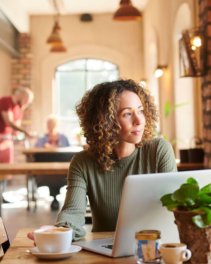 Resident lost in thought at a café near Trinity Way in Fremont, California