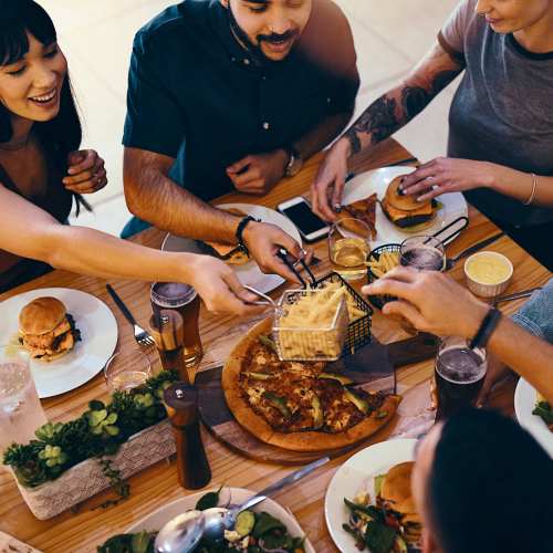 Residents sharing a meal together near Copper Steppe in Parker, Colorado