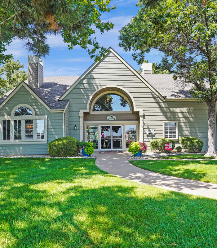 Front entrance to Raintree Apartments in Wichita, Kansas