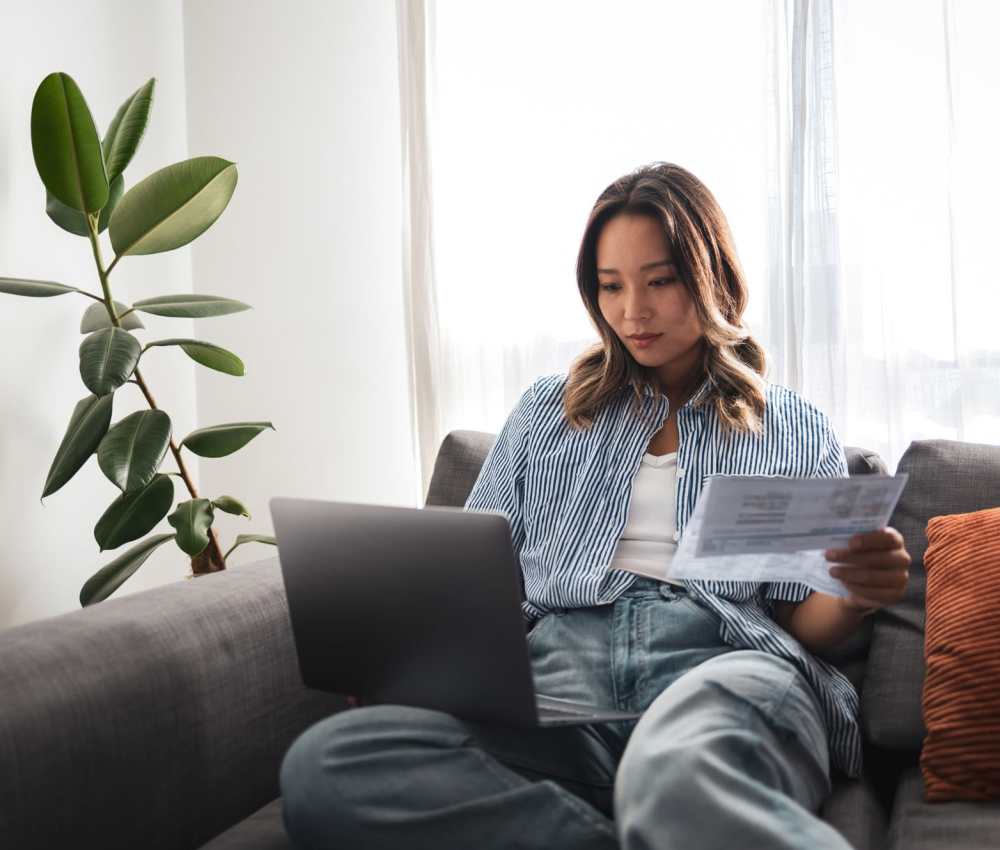 Resident using her laptop at South View in Ames, Iowa