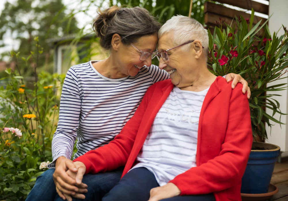 Resident and caregiver at Clearwater at The Heights in Houston, Texas