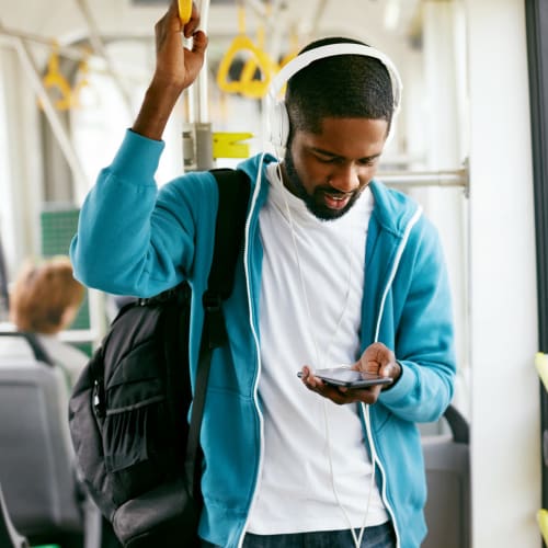 Resident taking the bus to work in Portland, Oregon near Milano