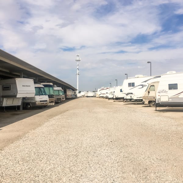 RV, boat, and auto parking at StorQuest RV and Boat Storage in Moreno Valley, California