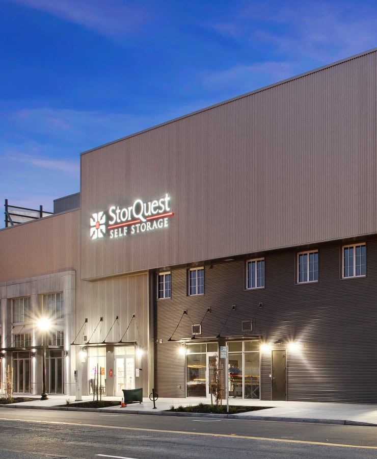 The exterior of the main entrance at StorQuest Express Self Service Storage in Fairfield, California