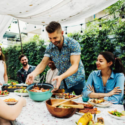 a patio gathering for dinner at Evergreen in Joint Base Lewis McChord, Washington