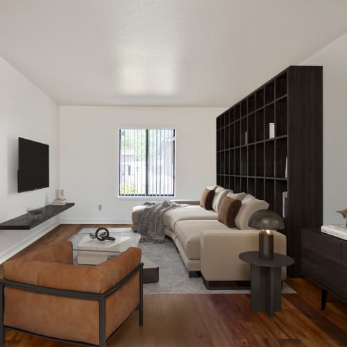 a bright living space at Pomerado Terrace in San Diego, California
