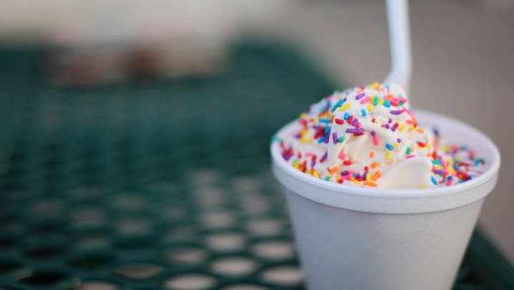 Cup of ice cream with sprinkles near Olympus Fenwick in Savannah, Georgia