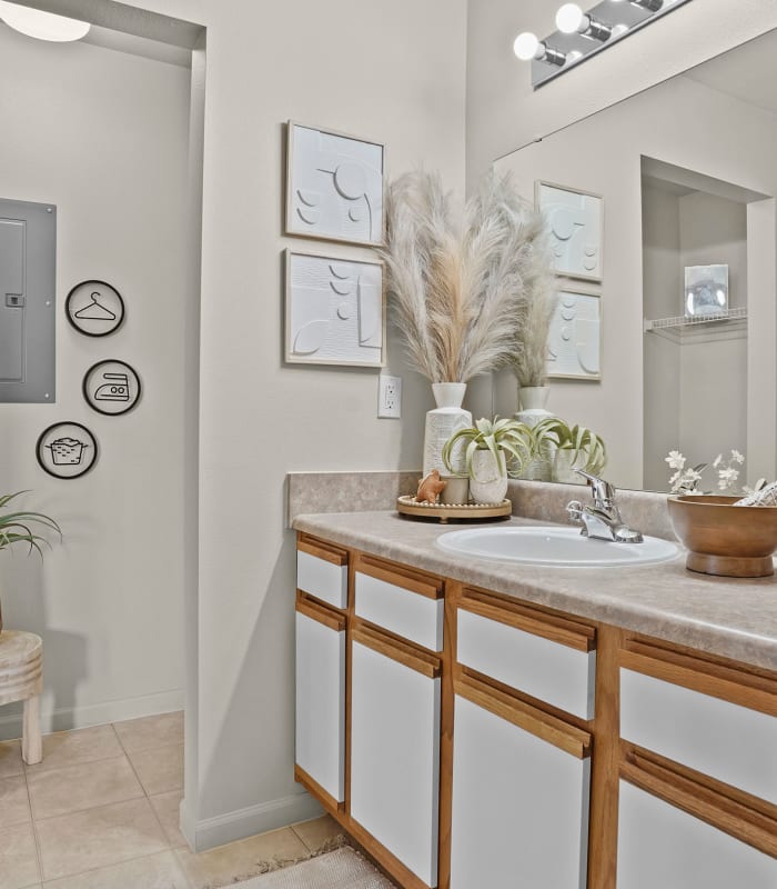 Bathroom with tile flooring at Winchester Apartments in Amarillo, Texas