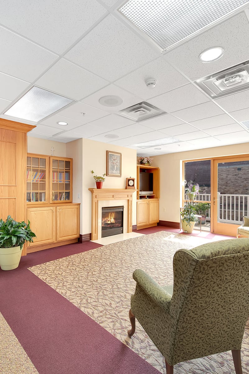 Lounge area in apartment at Bell Tower Residence Assisted Living in Merrill, Wisconsin