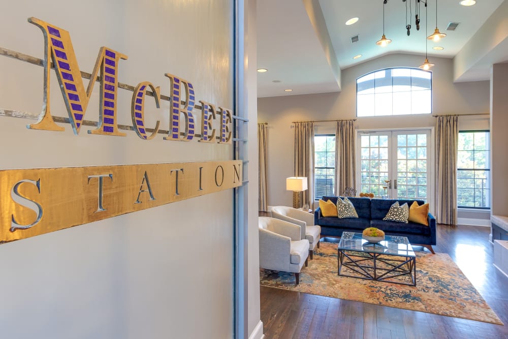 Lobby entrance with sitting room at McBee Station in Greenville, South Carolina