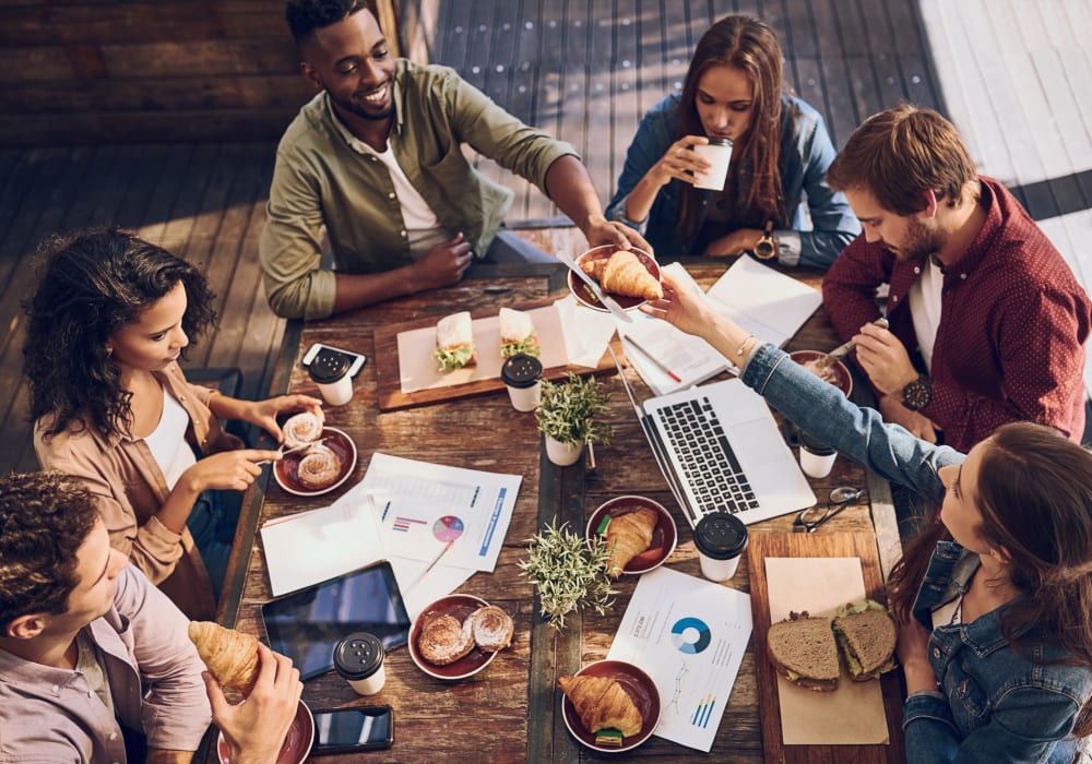 Residents and friends working at a coffee shop near ibex Park in Smyrna, Georgia