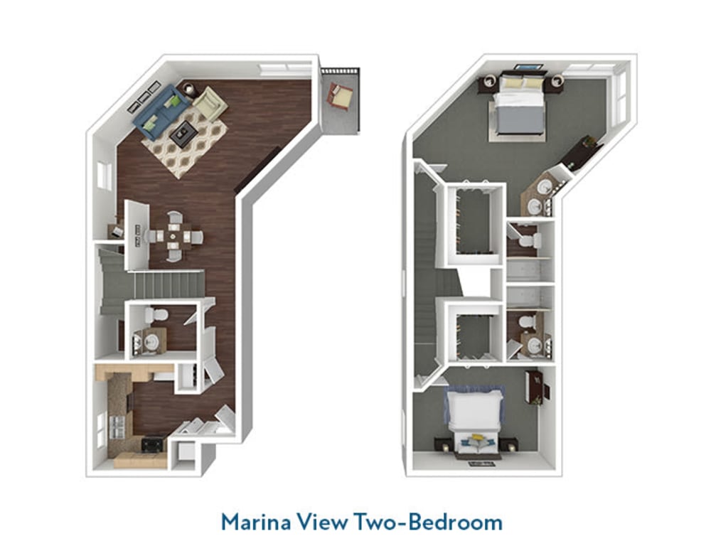 Marina View Two-Bedroom Floor Plan at Esprit Marina del Rey in Marina del Rey, California