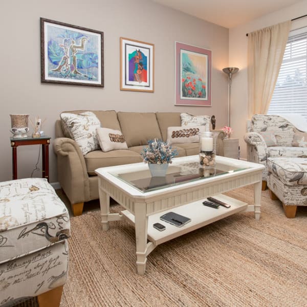 Inside of a furnished senior home at Quail Park at Browns Point in Tacoma, Washington