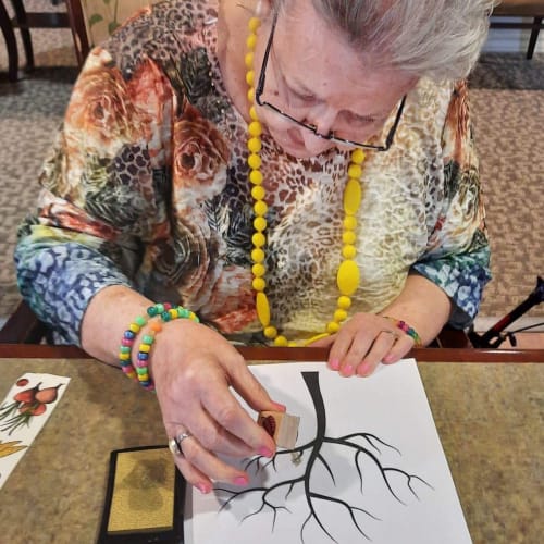 Resident crafting at The Oxford Grand Assisted Living & Memory Care in Wichita, Kansas