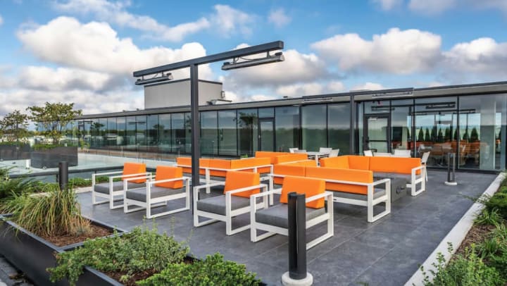 Green roof elements, including the herb garden, at Optima Verdana®