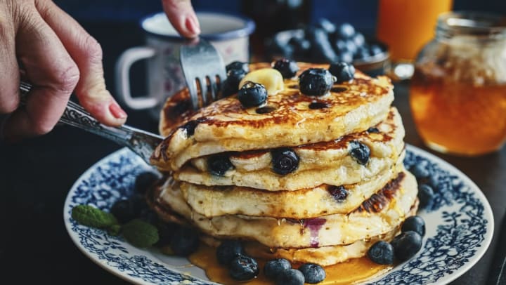 stack of pancakes with blueberries and maple syrup | pancakes in Odessa