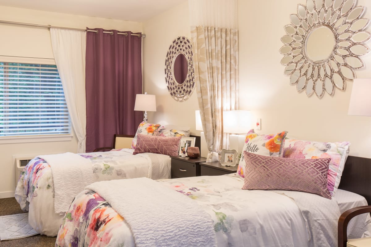 A model resident room with two beds