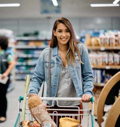 Resident with a shopping cart at a supermarket near Harbour Bay in La Porte, Texas