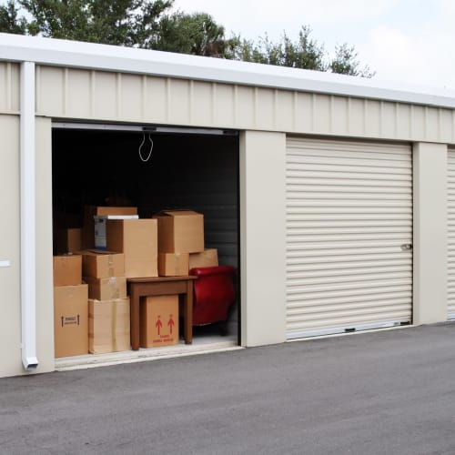A wide driveway and open unit at Red Dot Storage in Stapleton, Alabama