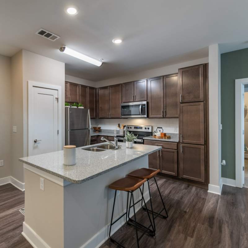 Kitchen with stainless-steel appliances at  Attain at Harbour View, Suffolk, Virginia