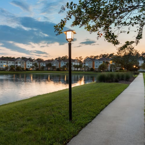 Beautiful lake and jogging area at Lakeline at Bartram Park in Jacksonville, Florida
