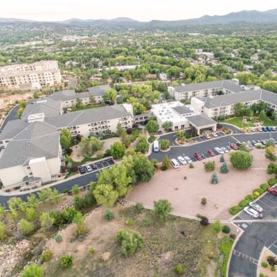 Aerial view of Las Fuentes Resort Village in Prescott, Arizona 