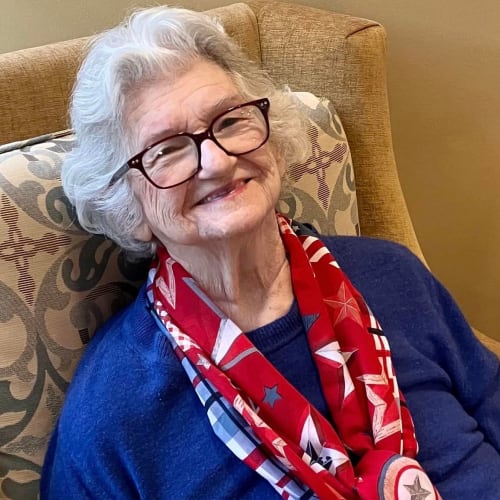 Smiling resident at The Oxford Grand Assisted Living & Memory Care in McKinney, Texas