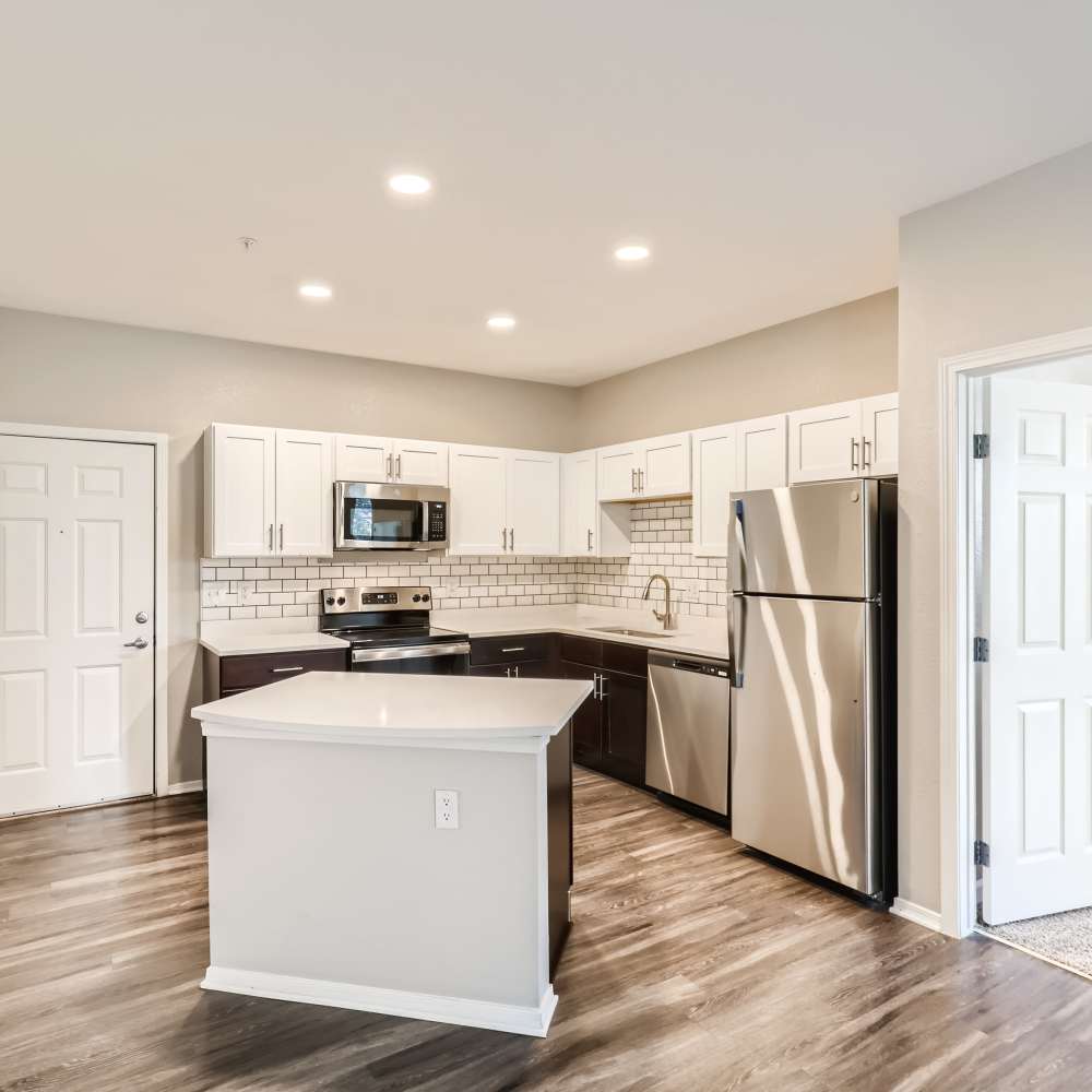 Kitchen with backsplash at Panorama at Arvada Ridge in Arvada,Colorado