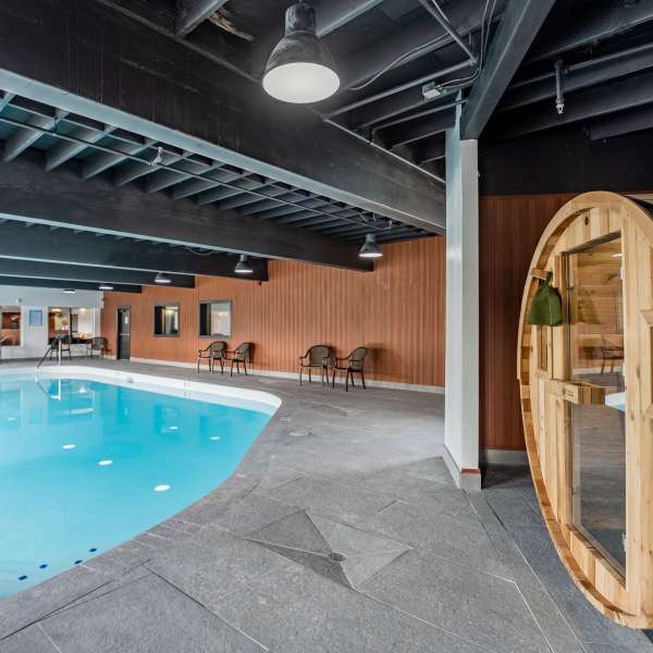 Resident Indoor Swimming Pool and sauna at Thea Apartments in Tacoma, Washington